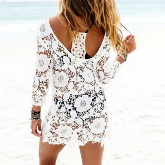 ( SALE) 5 * RATED WHITE LACE LOOK COVER UP S - Picture 2 of 3